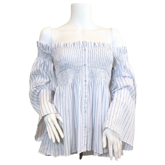 #T159 ASTR The Label REVOLVE Shelby Bell Sleeve Stripe Smocked Top $64 - Picture 5 of 15